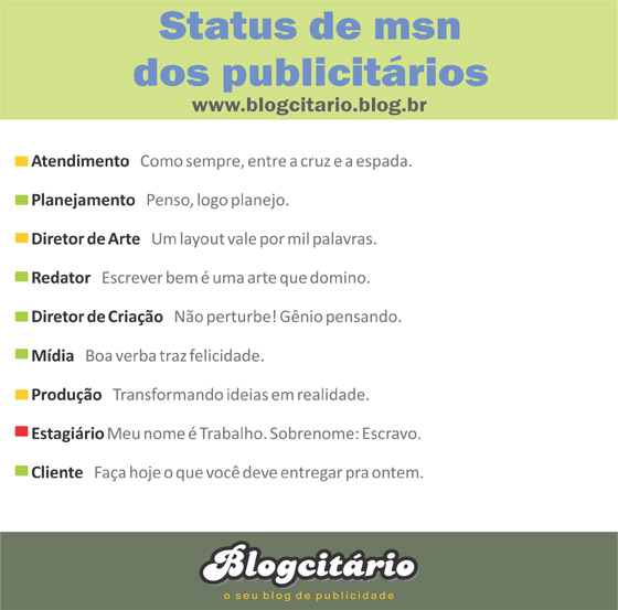 Status de MSN dos publicitários