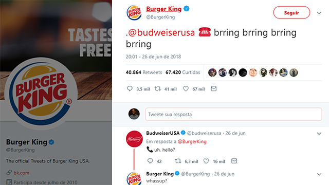 Papo entre Burger King e Budweiser no Twitter recria clássico comercial