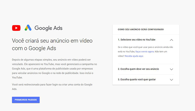 Tela de início Google Ads