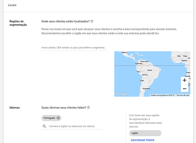 Locais do anúncio do YouTube