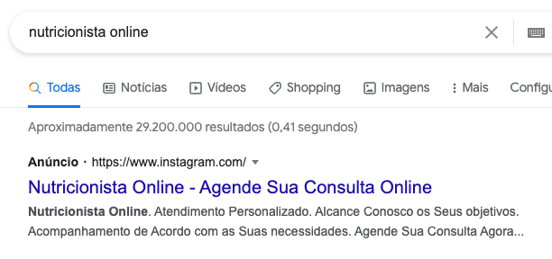 Links patrocinados exemplo de Marketing Digital