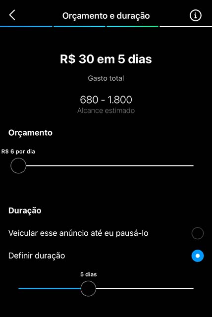 Orçamento Anúncio Reels